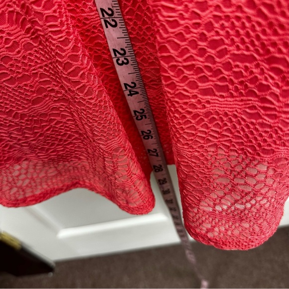 Strapless red pink Lace Dress with Rhinestone Detail - Picture 4 of 8